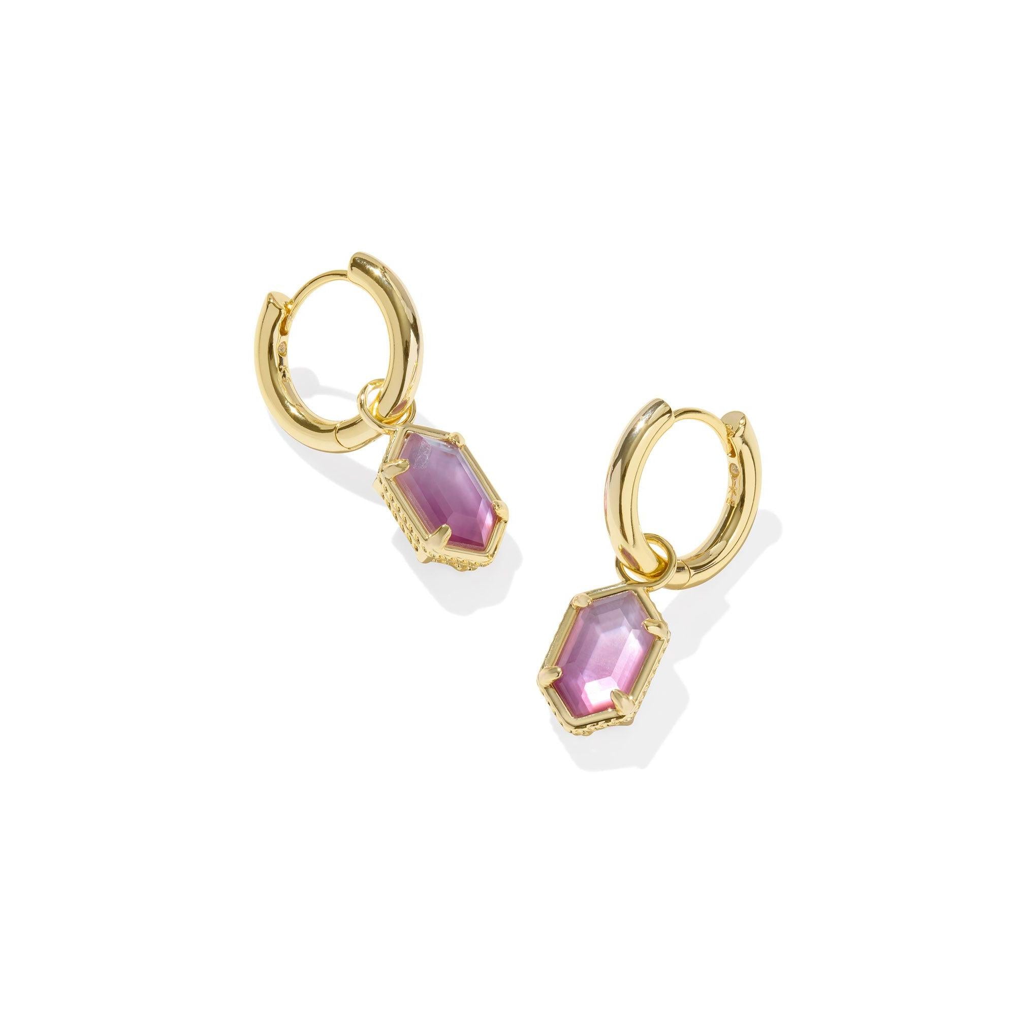 Kendra Scott Hallie Huggie Earrings Gold Purple Watercolor Illusion