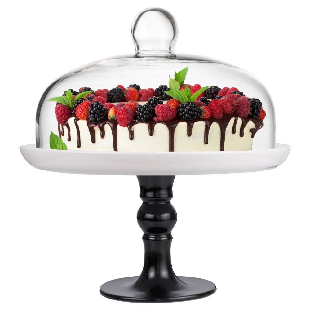 White Pedestal Cake Stand and Clear Dome 25 cm
