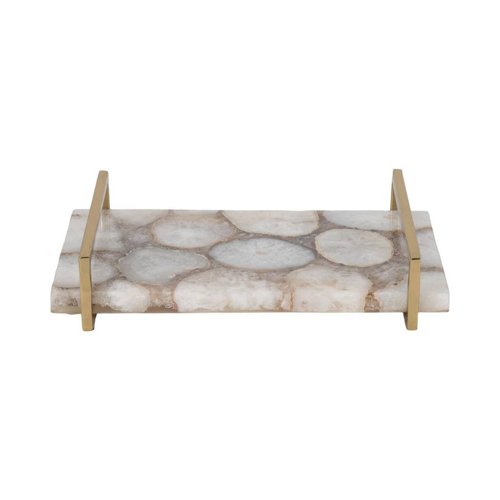 Decorative Tray - Multicolor Agate with Gold Handles, 14 in.