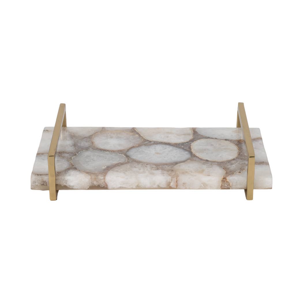 Decorative Tray - Multicolor Agate with Gold Handles, 14 in.
