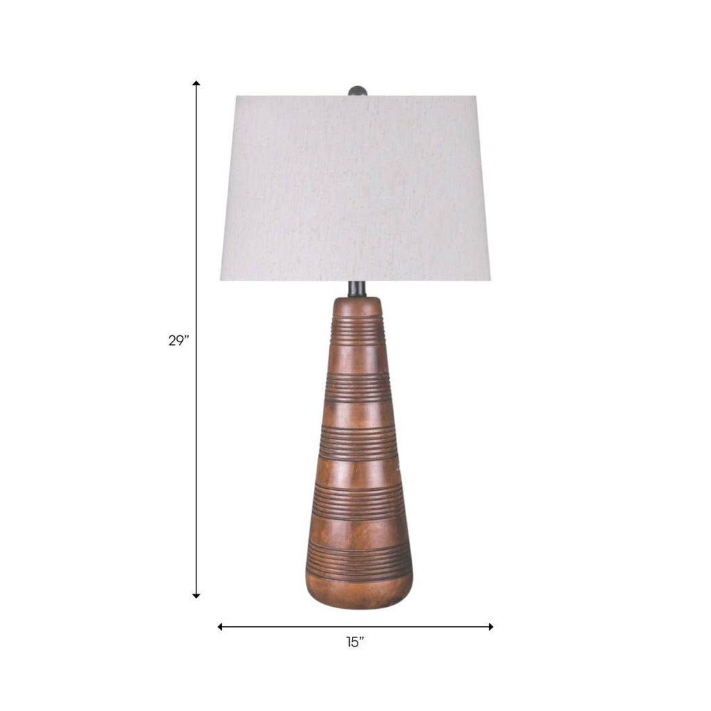 Table Lamp - Brown Iron and Modern Wood Tapered Base, 29 in.