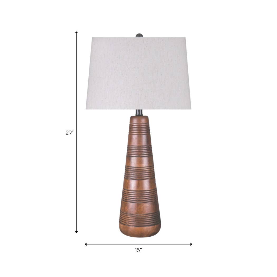 Table Lamp - Brown Iron and Modern Wood Tapered Base, 29 in.