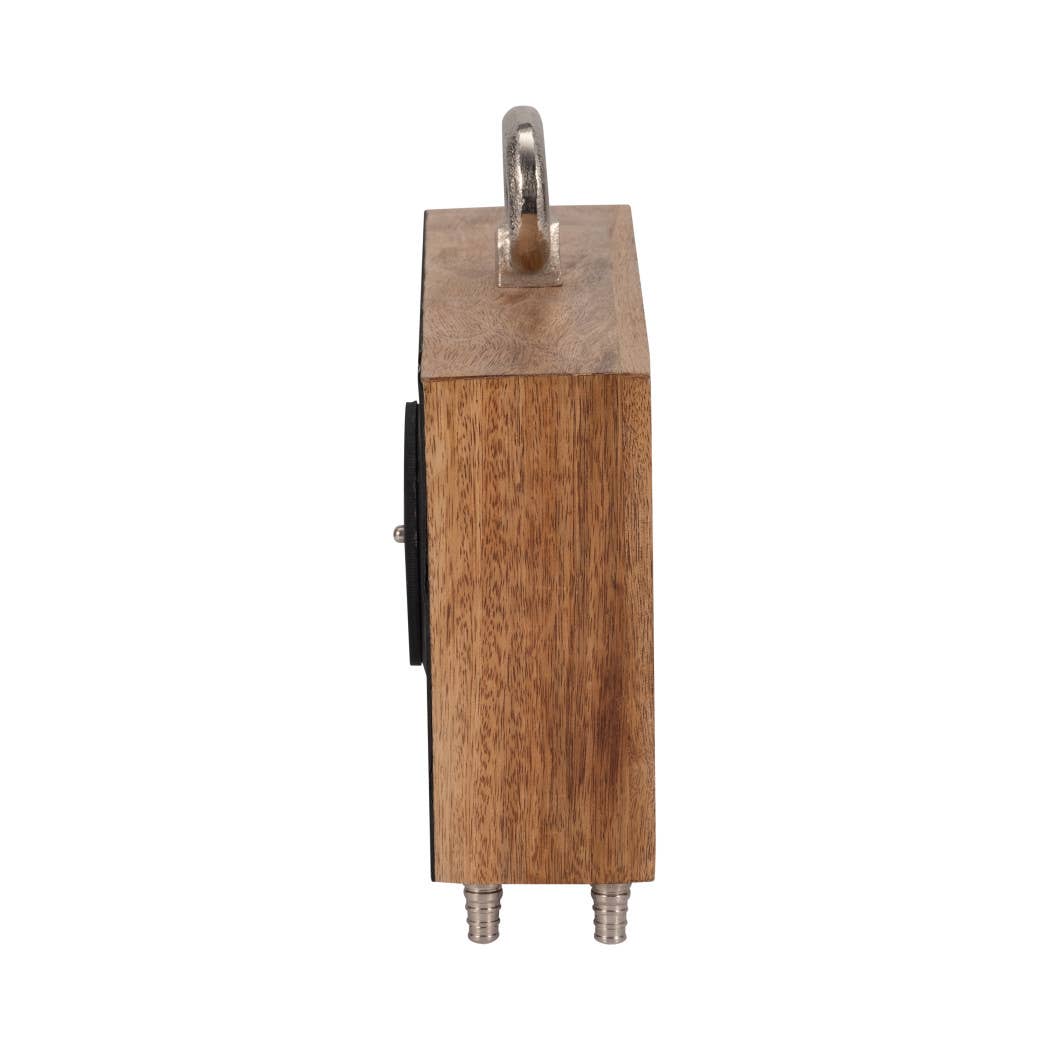 Table Clock - Brown Wood Rectangular with Ring, 10 in.