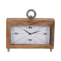 Table Clock - Brown Wood Rectangular with Ring, 10 in.