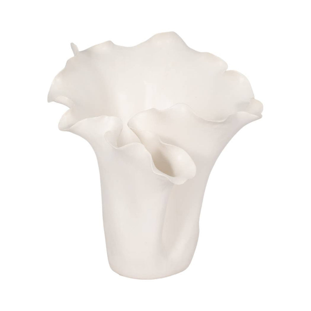 White Ruffled Ceramic Vase, 11 in.