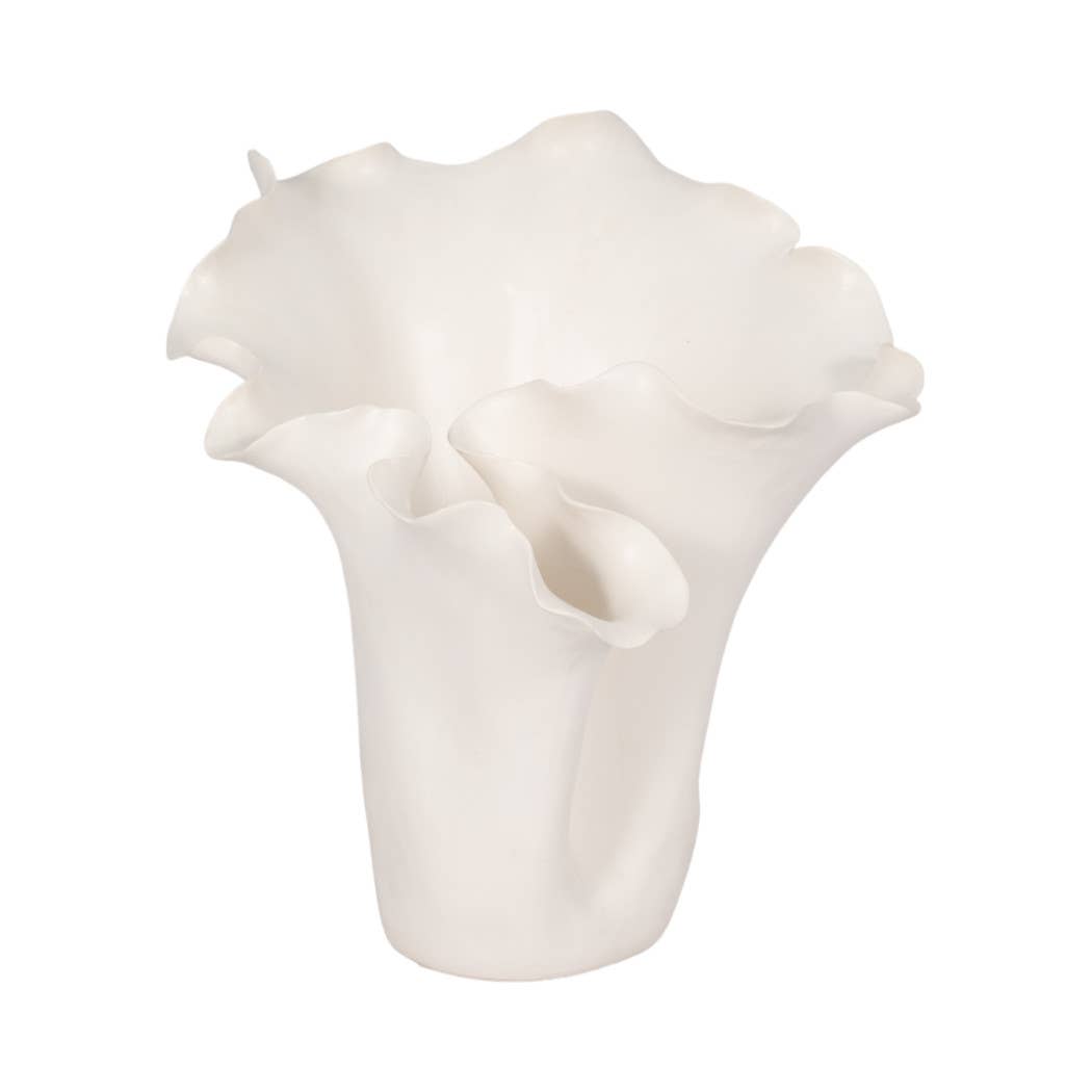 White Ruffled Ceramic Vase, 11 in.