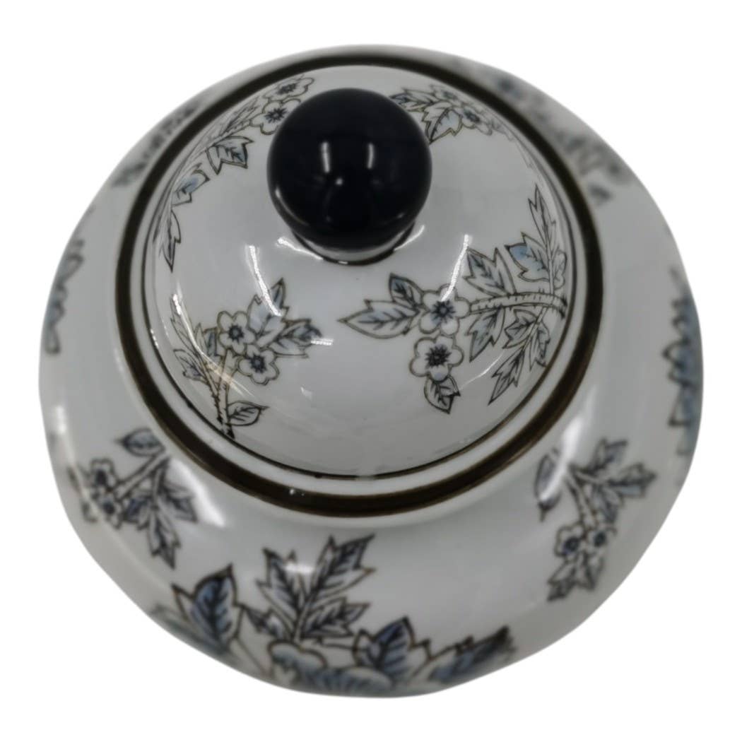 Decorative Jar - Blue/Brown Ceramic Floral Chinoiserie, 12 in.