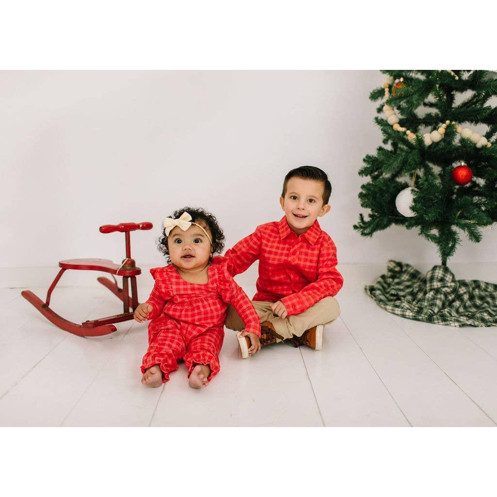 Ollie Jay Mabel Romper in Red Picnic Plaid