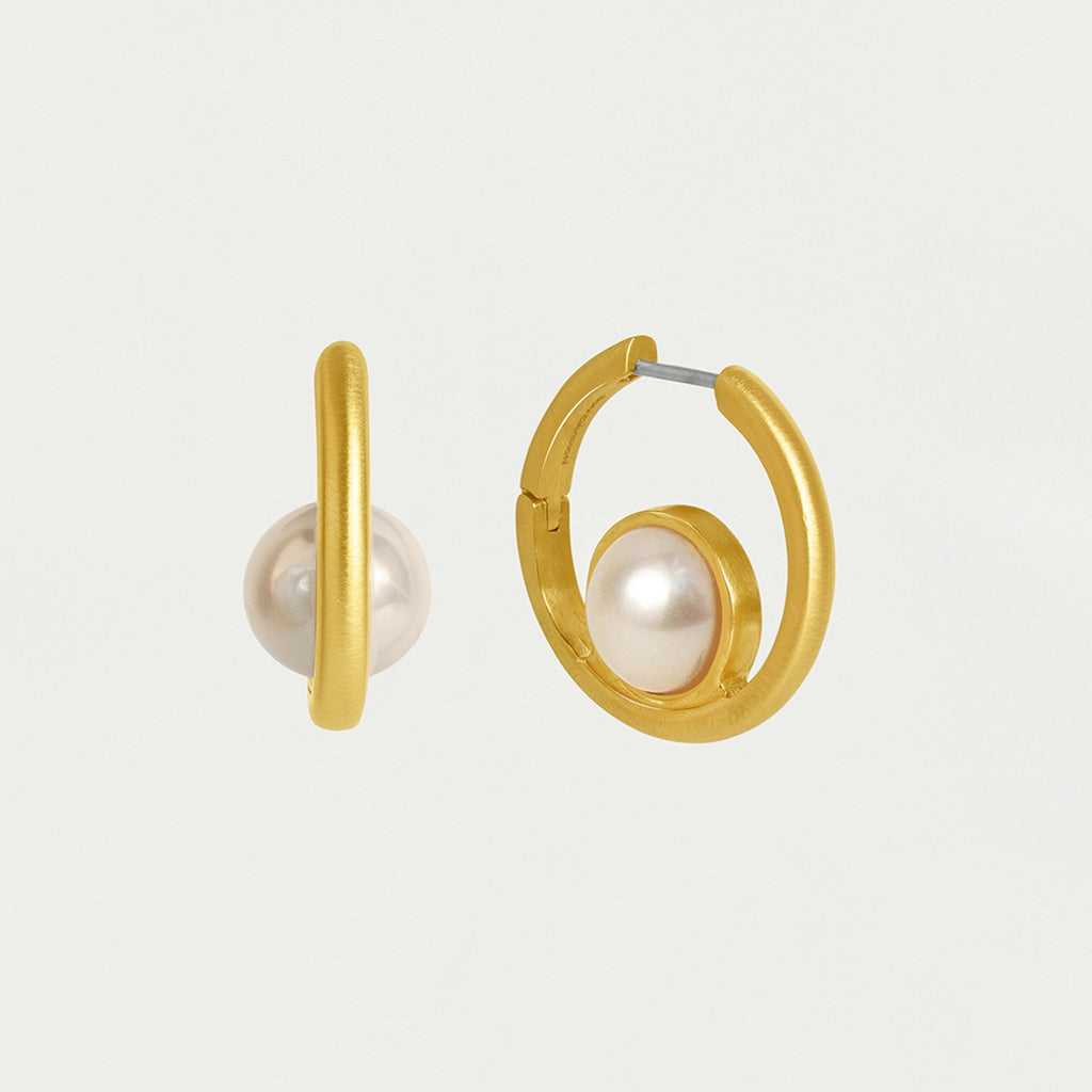 Floating Huggie Hoops - Gold/Pearl