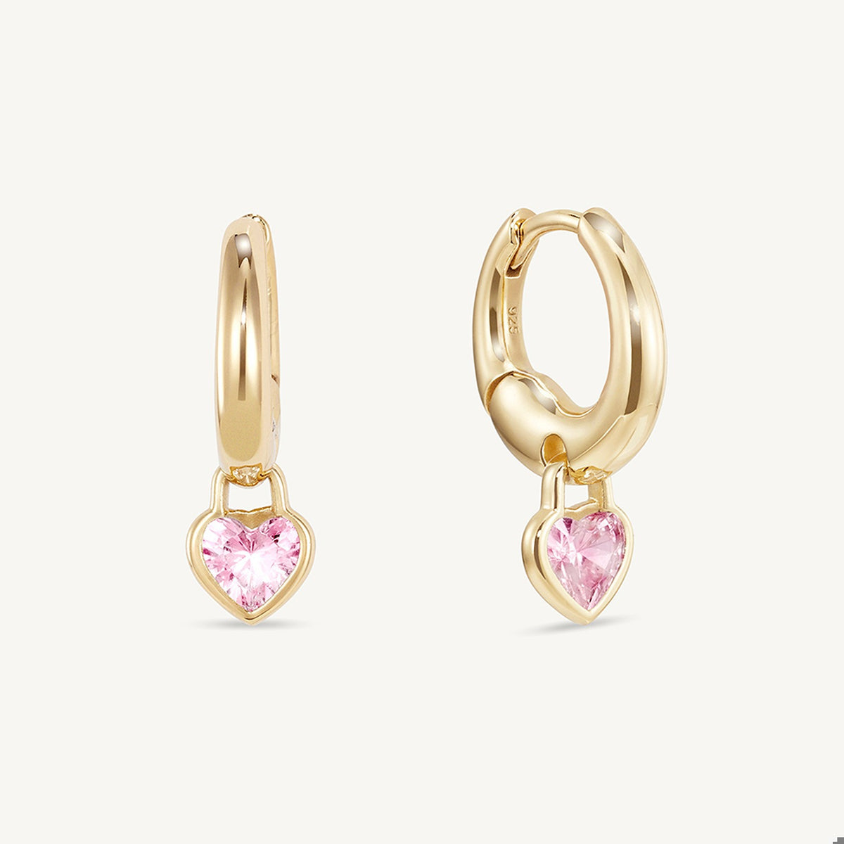 Cherie Heart Huggie Hoops - Gold - Pink