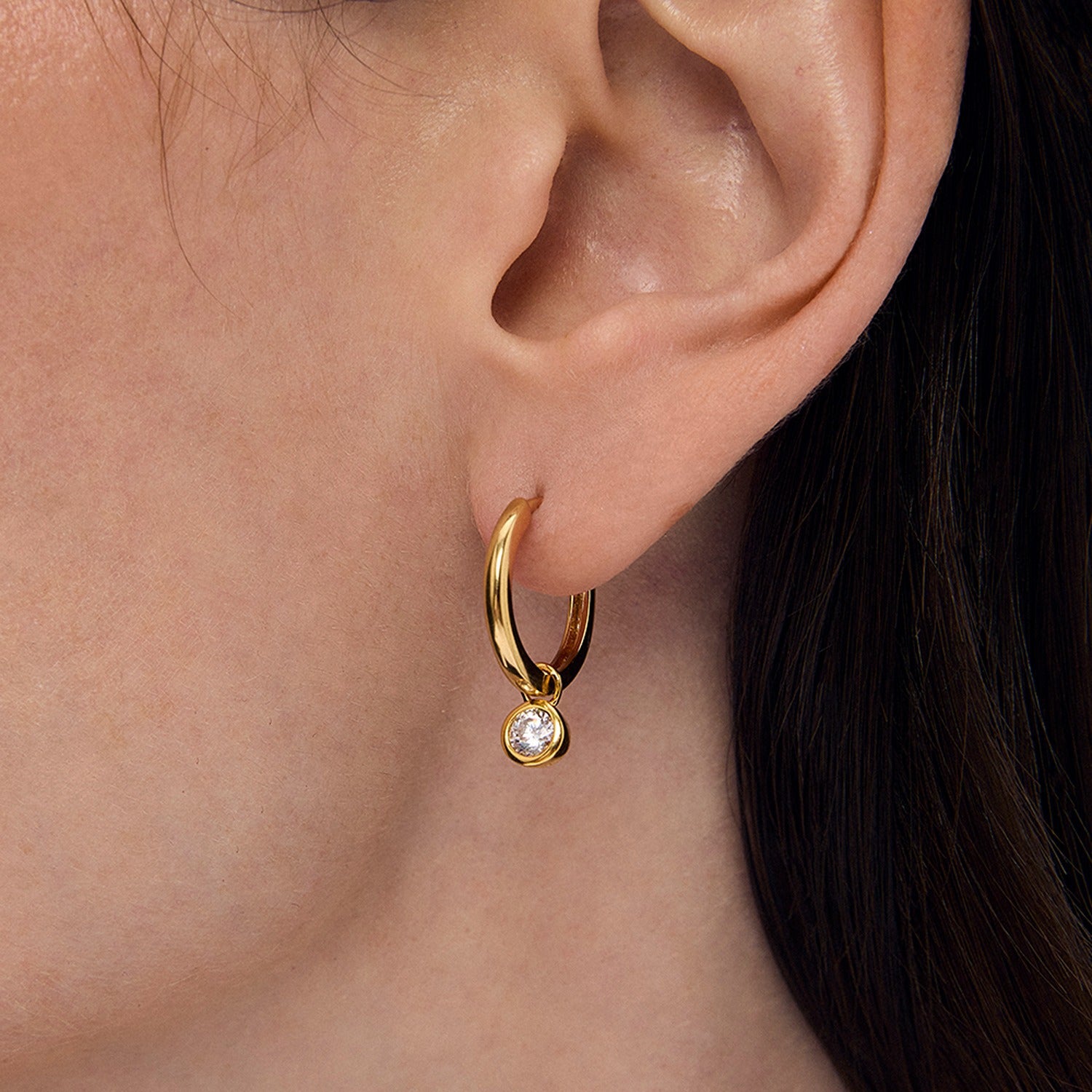 Orsay Huggie Hoops - Gold - White Topaz