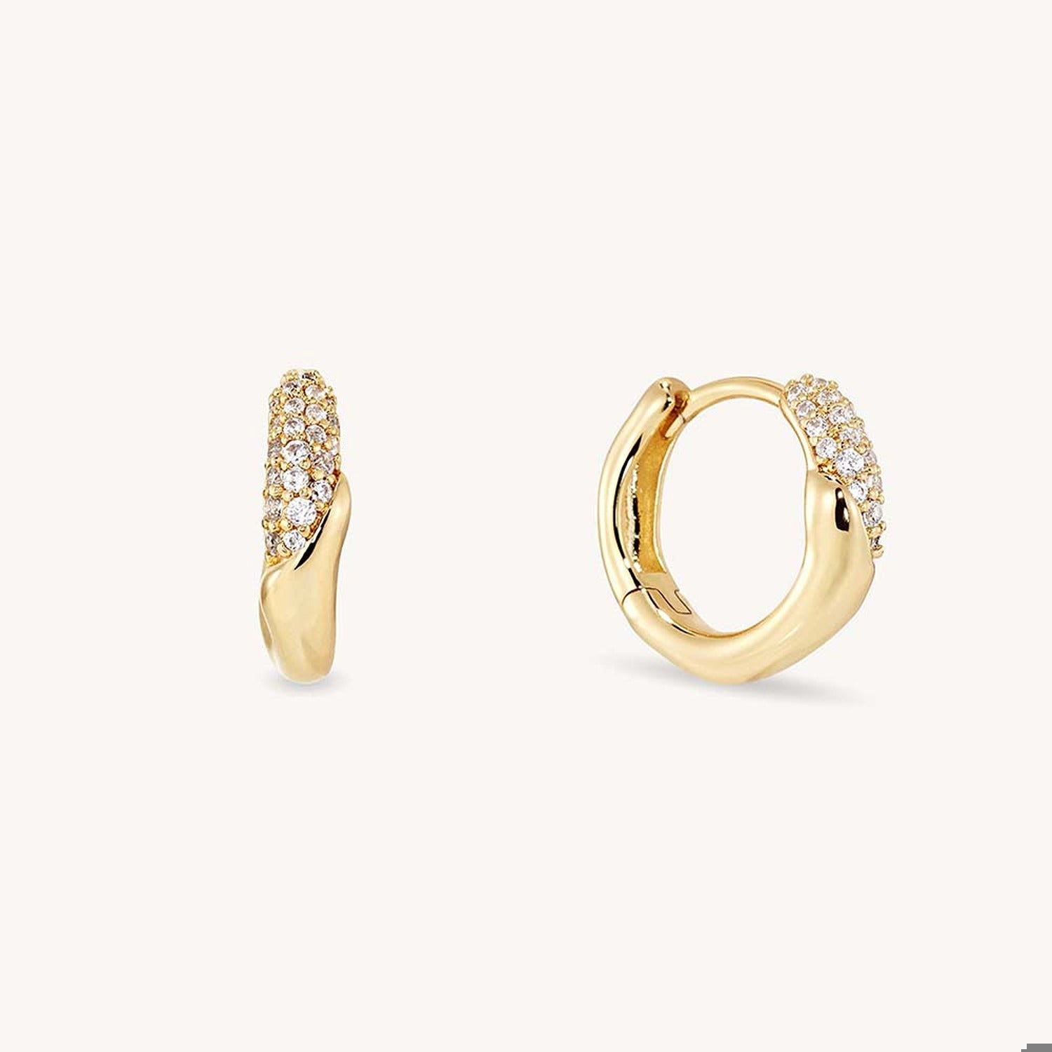 CHARLOTTE HUGGIE HOOPS - White CZ - Gold