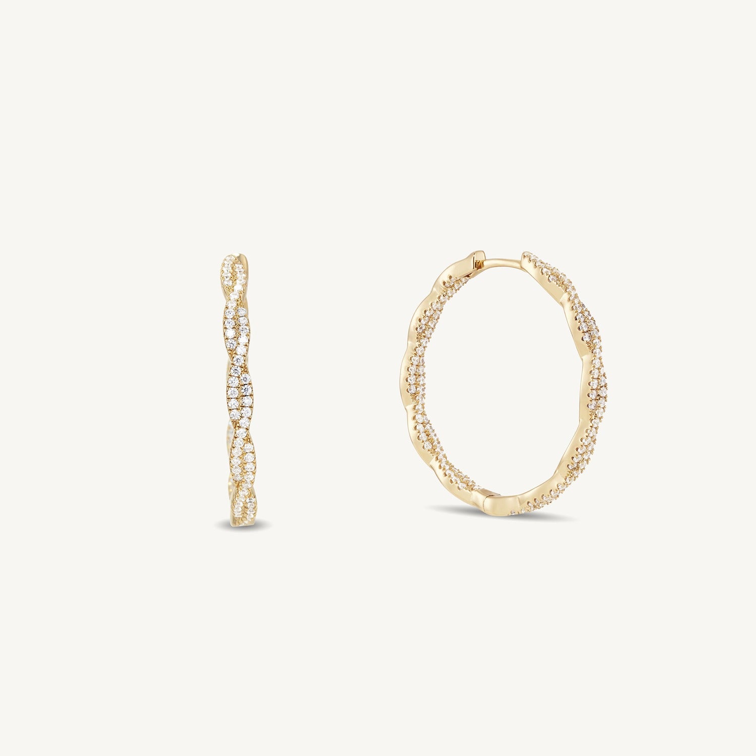 GISELLE TWIST HOOPS - White CZ - Gold
