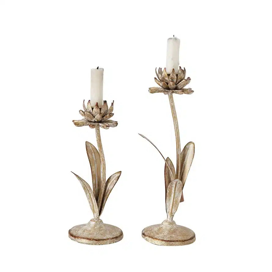 Metal Flower Taper Holders, Set of 2