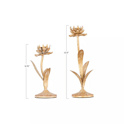 Metal Flower Taper Holders, Set of 2