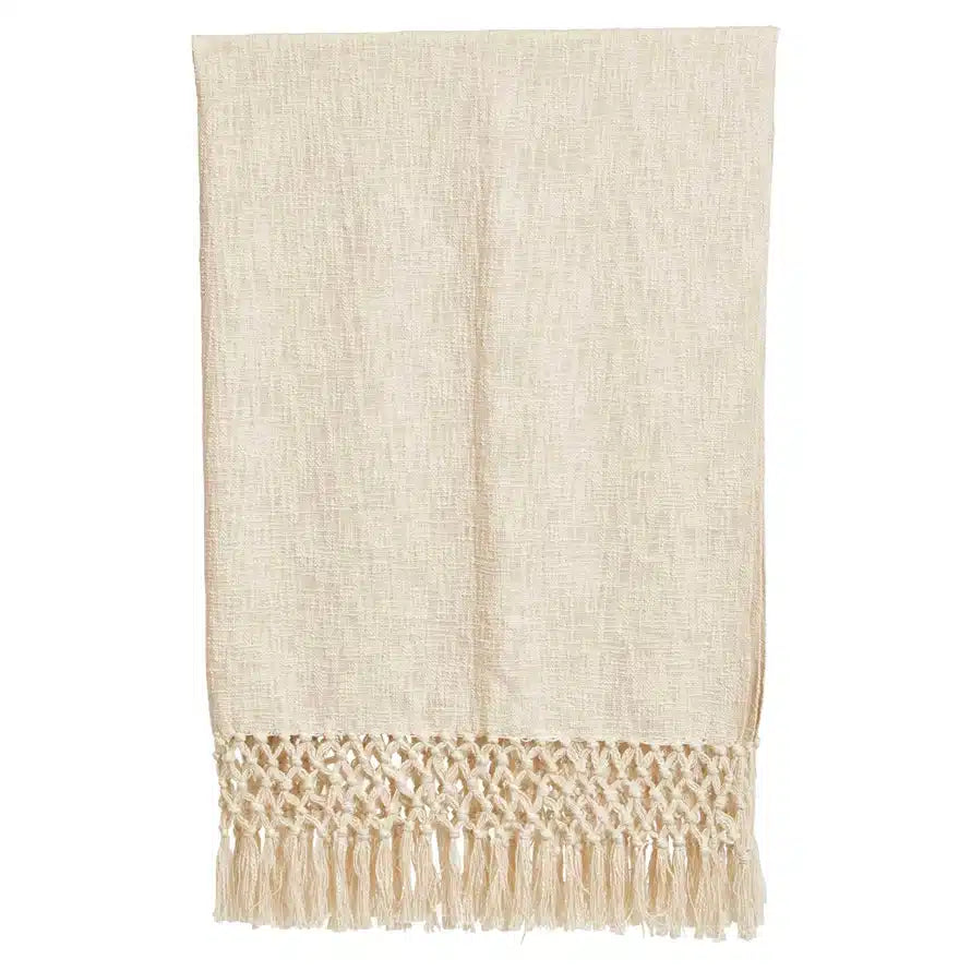 Woven Cotton Throw with Crochet and Fringe