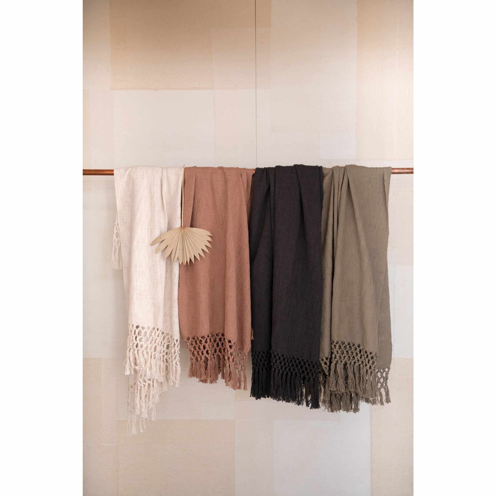 Woven Cotton Throw with Crochet and Fringe