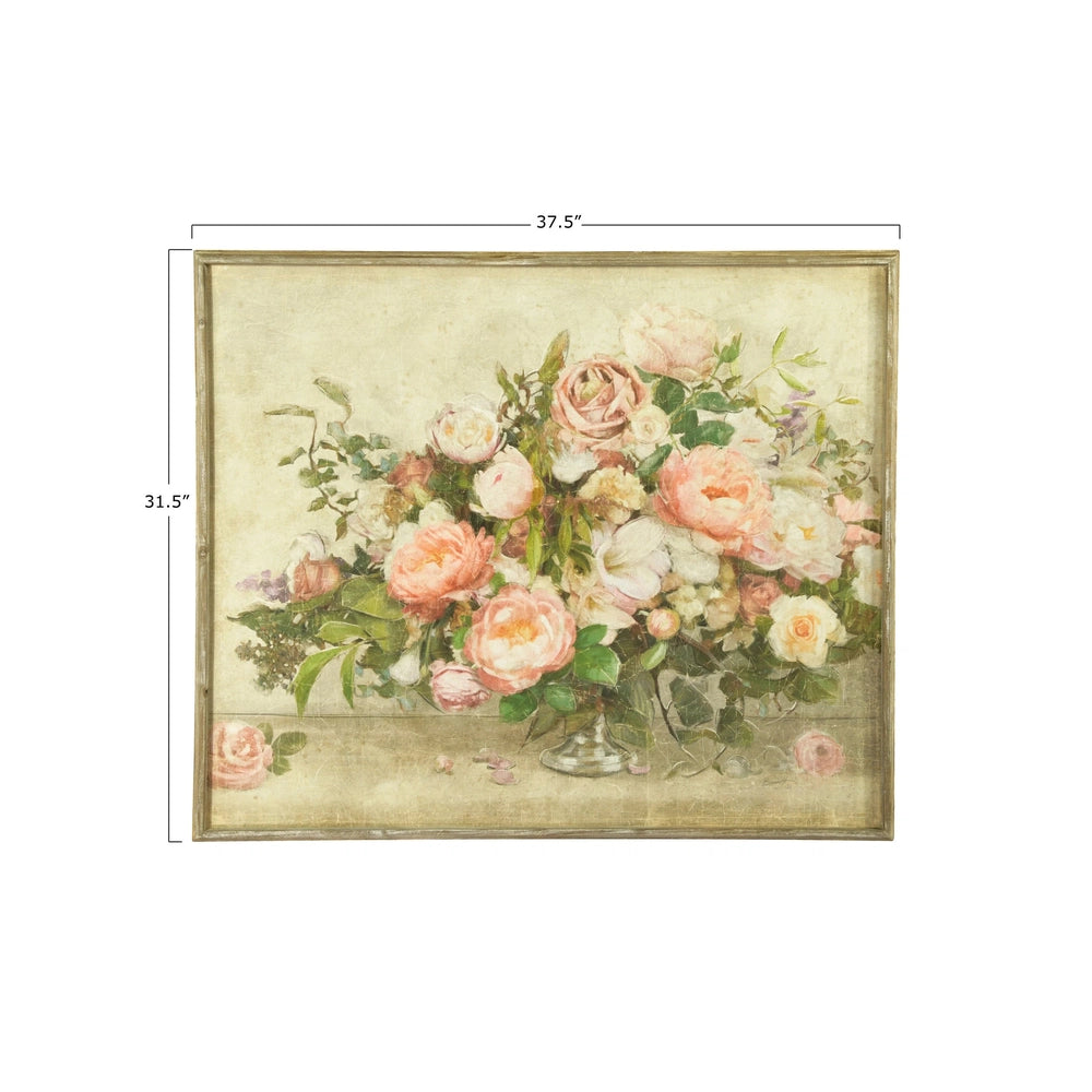 Wood Framed Wall Decor with Flower Bouquet