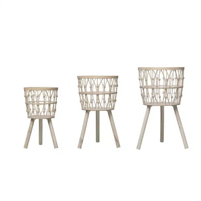 Bamboo Wood Baskets with Legs, Set of 3