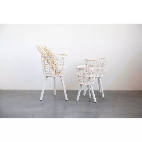 Bamboo Wood Baskets with Legs, Set of 3