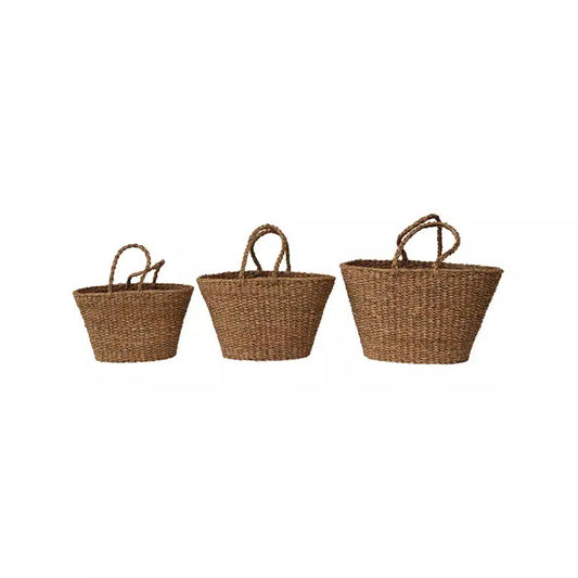 Hand-Woven Totes with Handles, Set of 3
