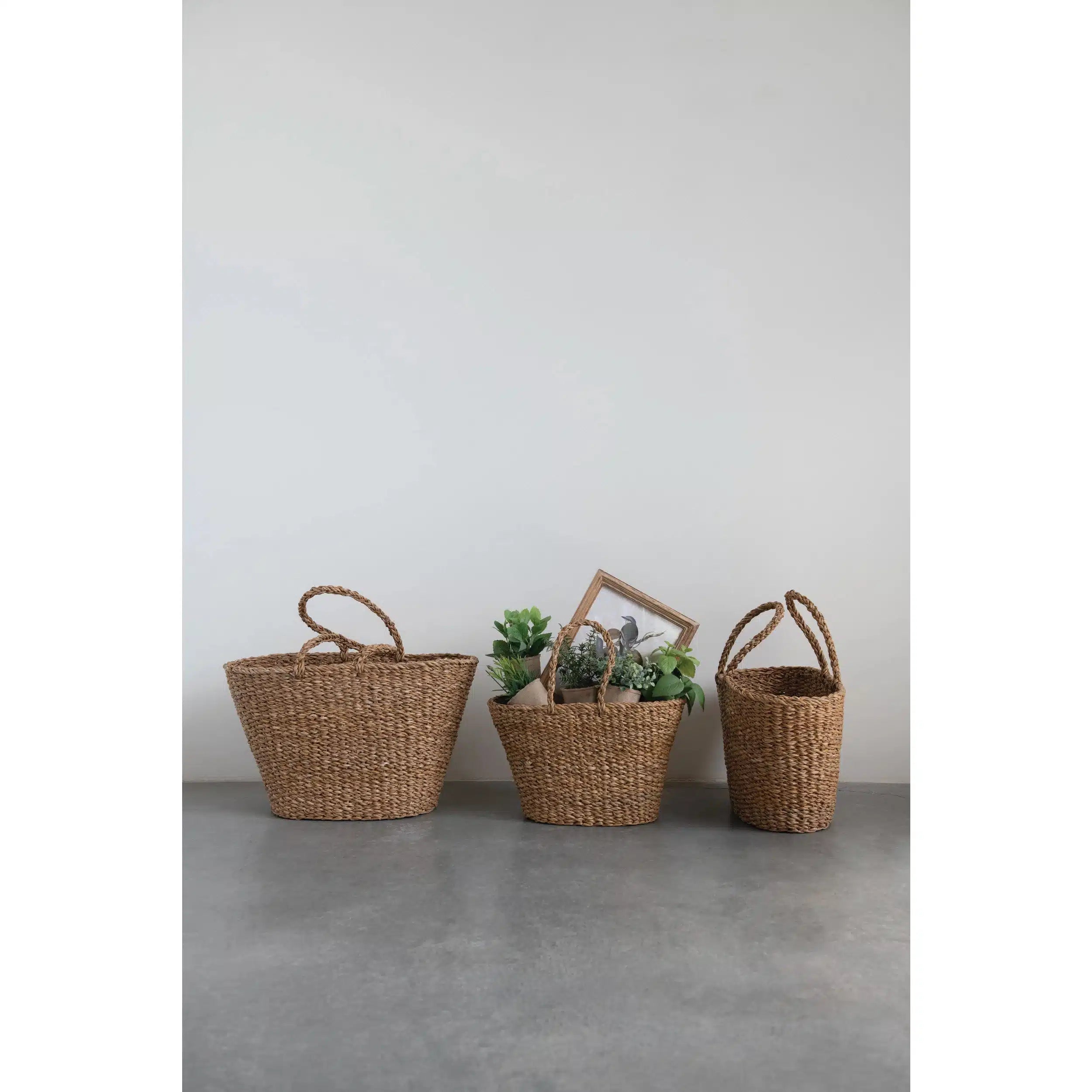 Hand-Woven Totes with Handles, Set of 3