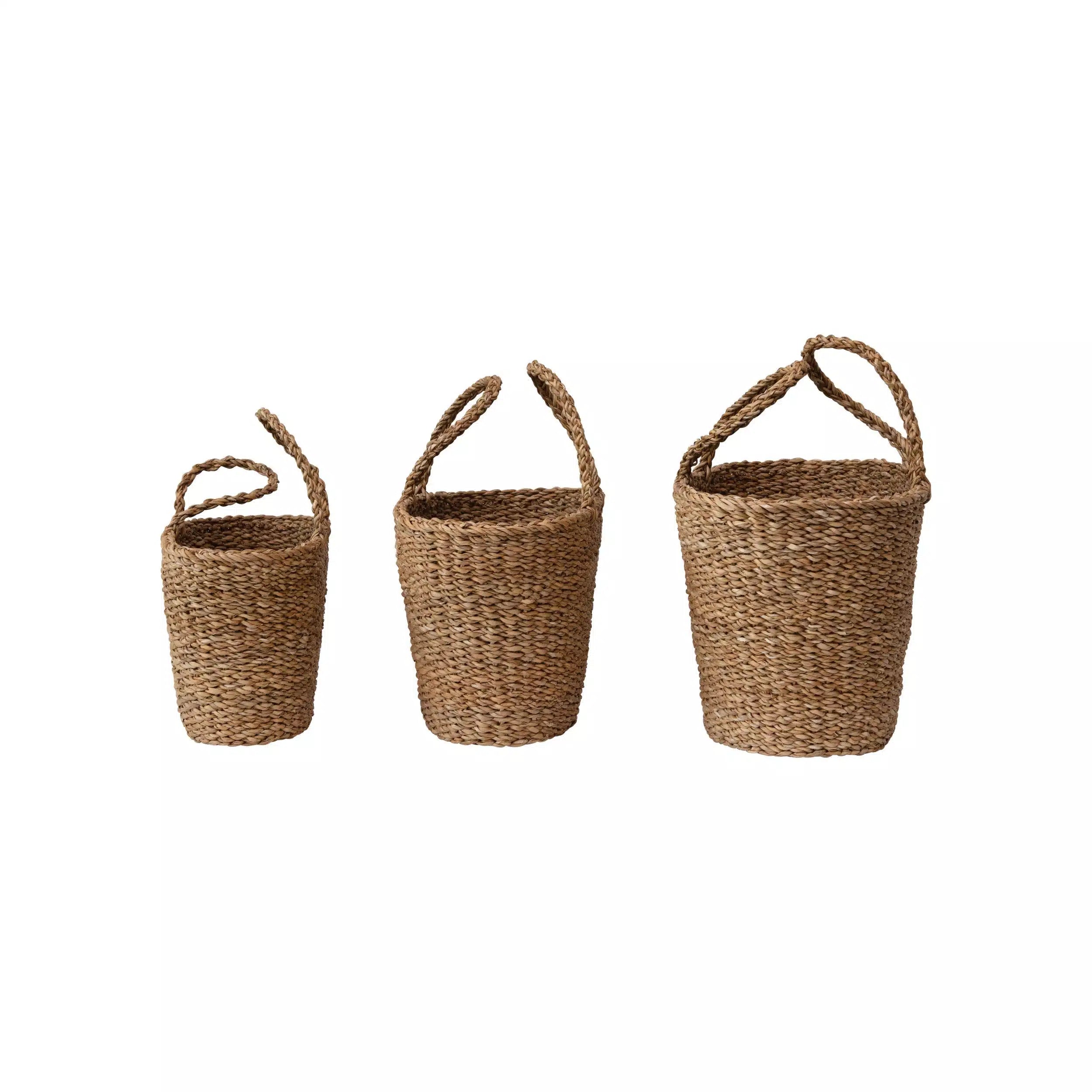 Hand-Woven Totes with Handles, Set of 3