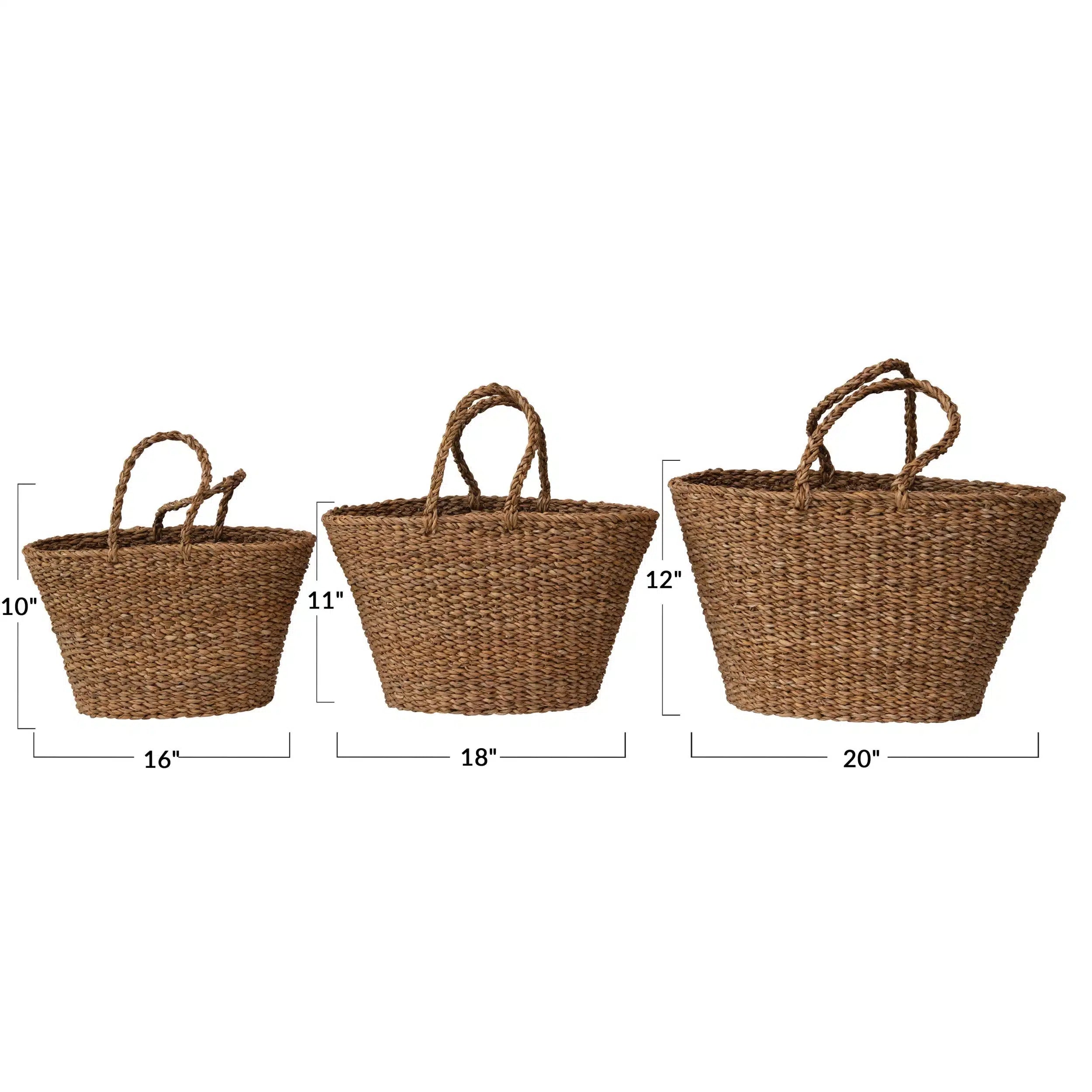 Hand-Woven Totes with Handles, Set of 3