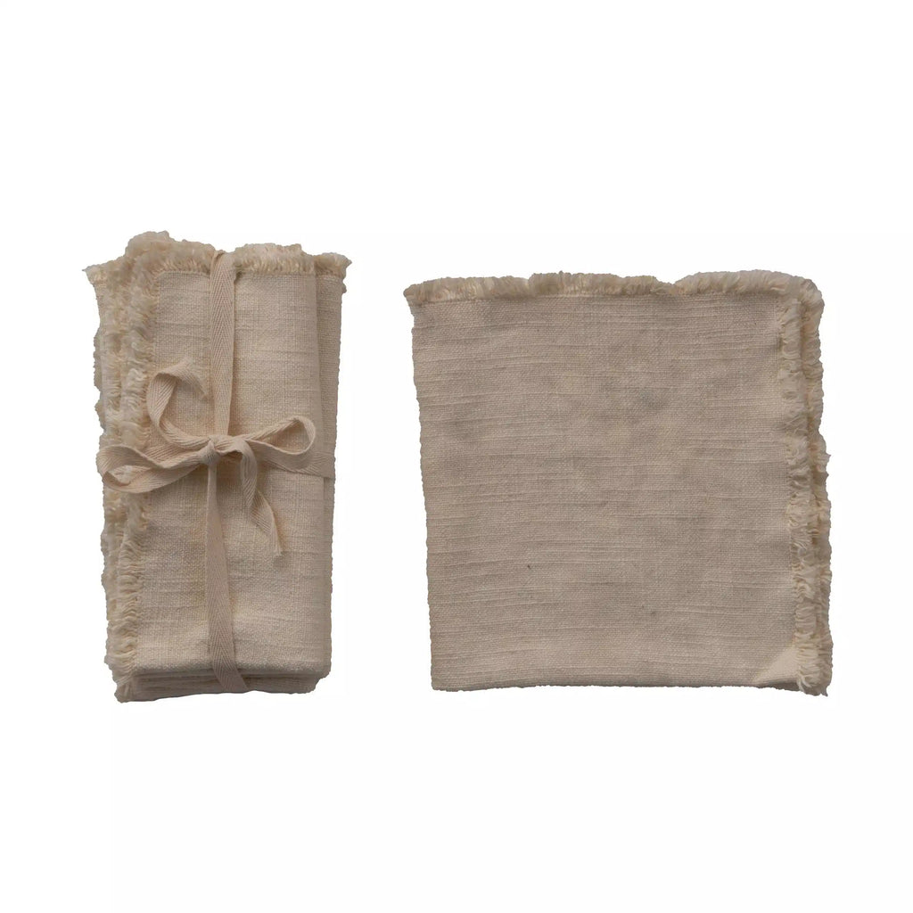 Linen Blend Napkins with Fringe Trim, Set of 4