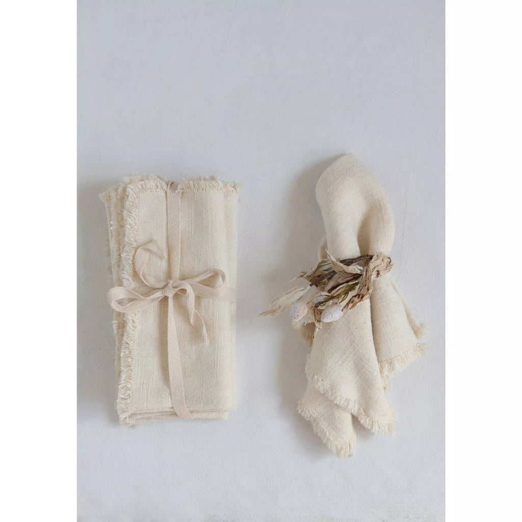 Linen Blend Napkins with Fringe Trim, Set of 4