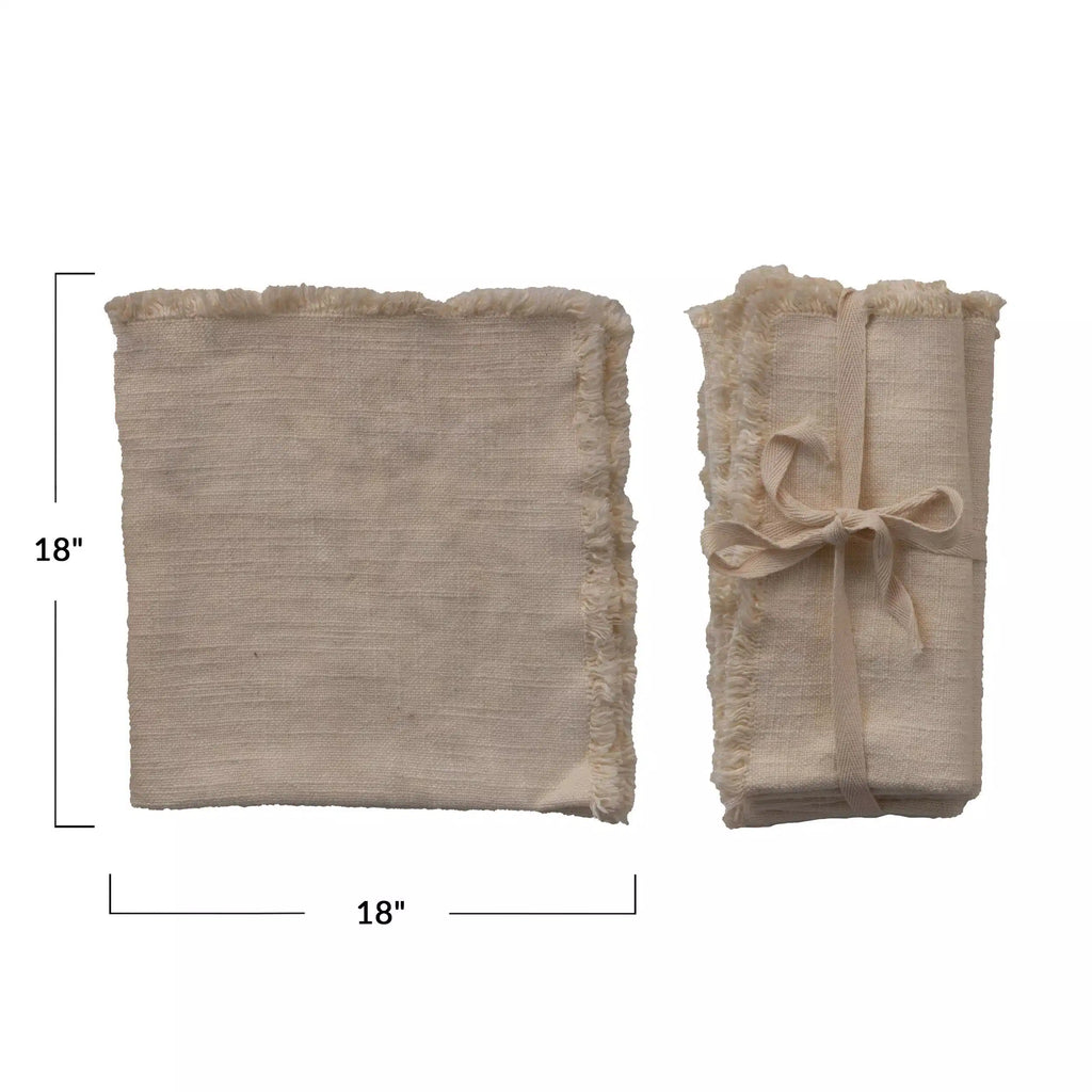Linen Blend Napkins with Fringe Trim, Set of 4