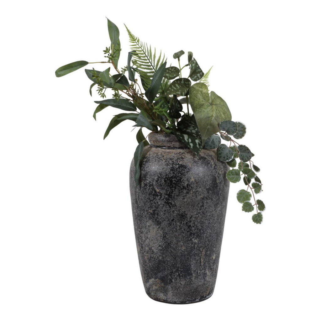Decorative Vase - Black Terracotta Brushed Textured, 16 in.