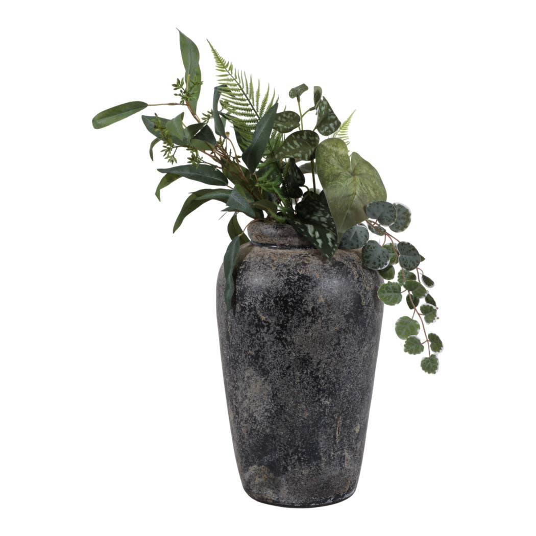 Decorative Vase - Black Terracotta Brushed Textured, 16 in.