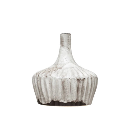 Stoneware Fluted Vase, Distressed Reactive Glaze