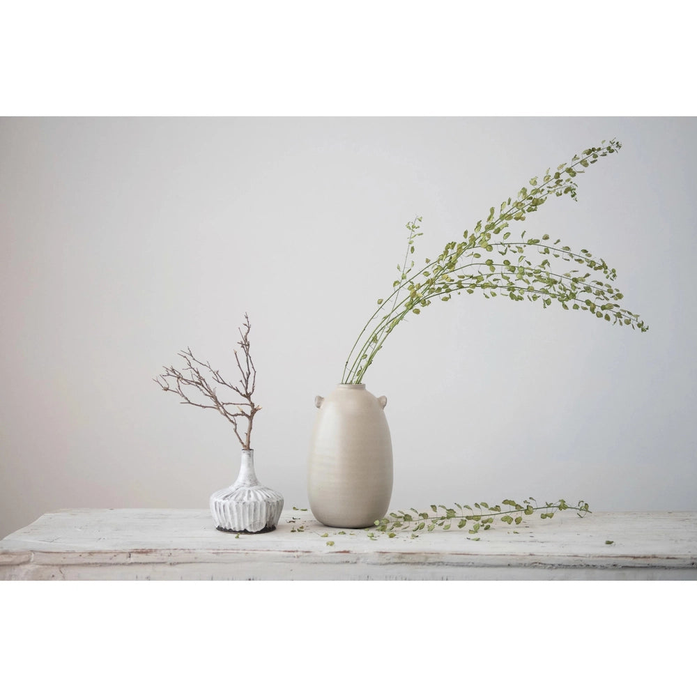 Stoneware Fluted Vase, Distressed Reactive Glaze