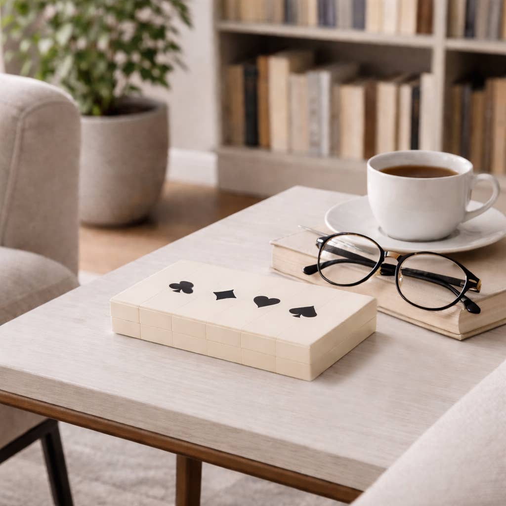 Table Game - White/Black Wood Casual Cards & Dice Box, 7 in.