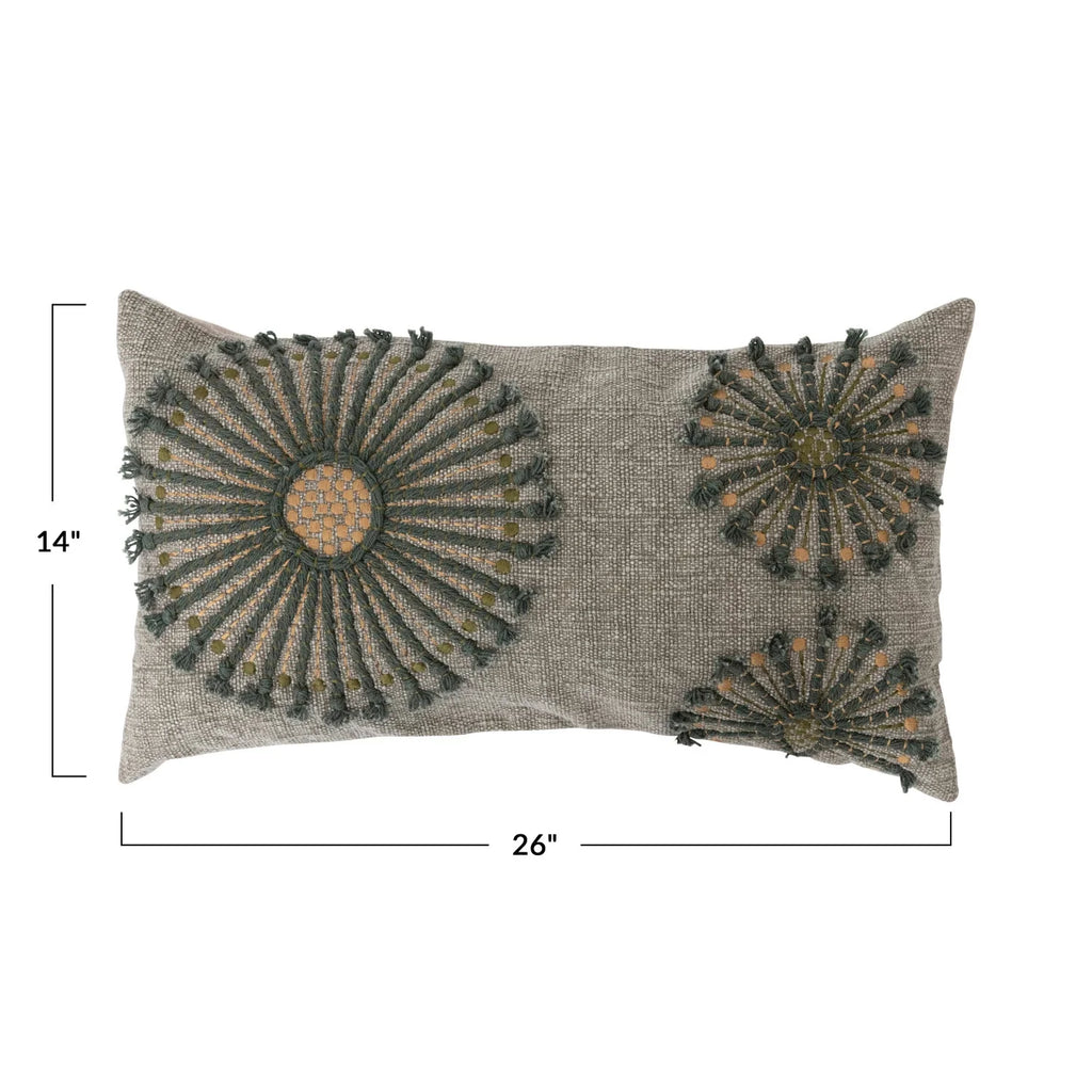 Cotton Pillow with Embroidery, Applique and Chambray Back