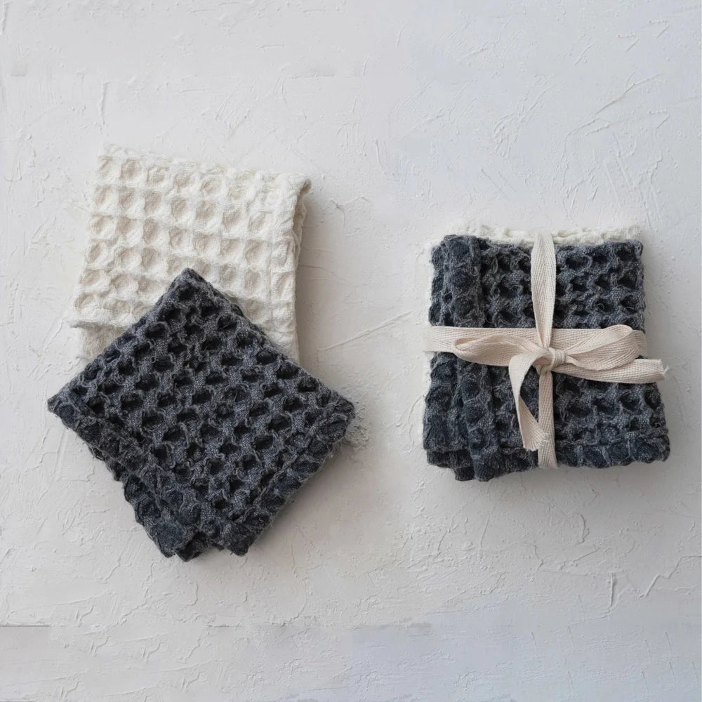 Cotton Waffle Weave Dish Cloths w/ Loops, Set of 2