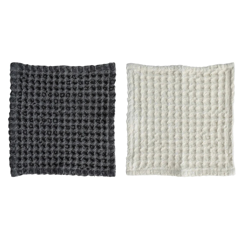 Cotton Waffle Weave Dish Cloths w/ Loops, Set of 2