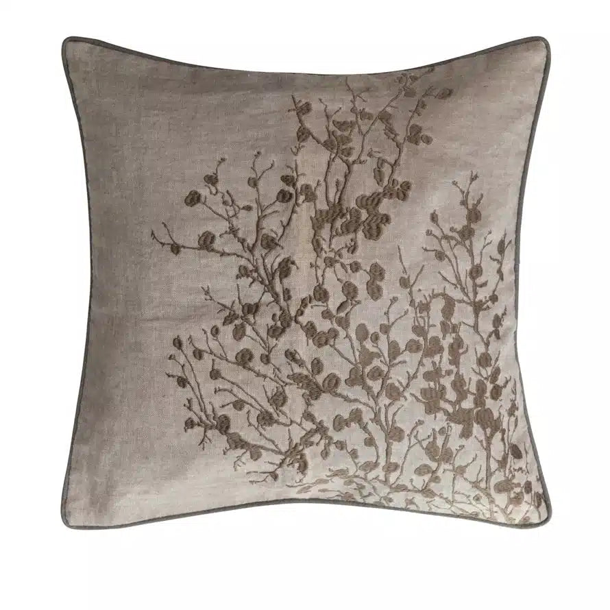 Linen & Cotton Pillow w/ Embroidery Piping, Polyester Fill