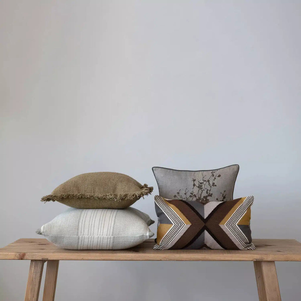 Linen & Cotton Pillow with Embroidery & Piping