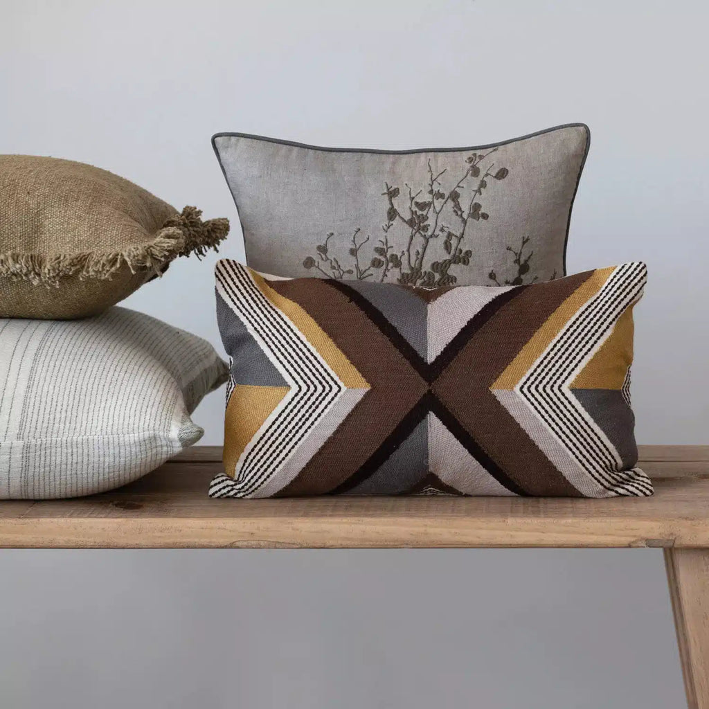 Linen & Cotton Pillow with Embroidery & Piping