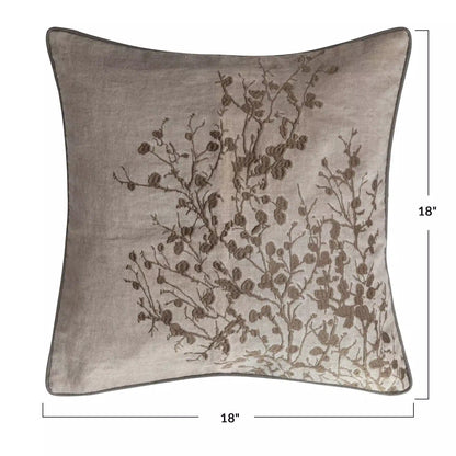Linen & Cotton Pillow w/ Embroidery Piping, Polyester Fill