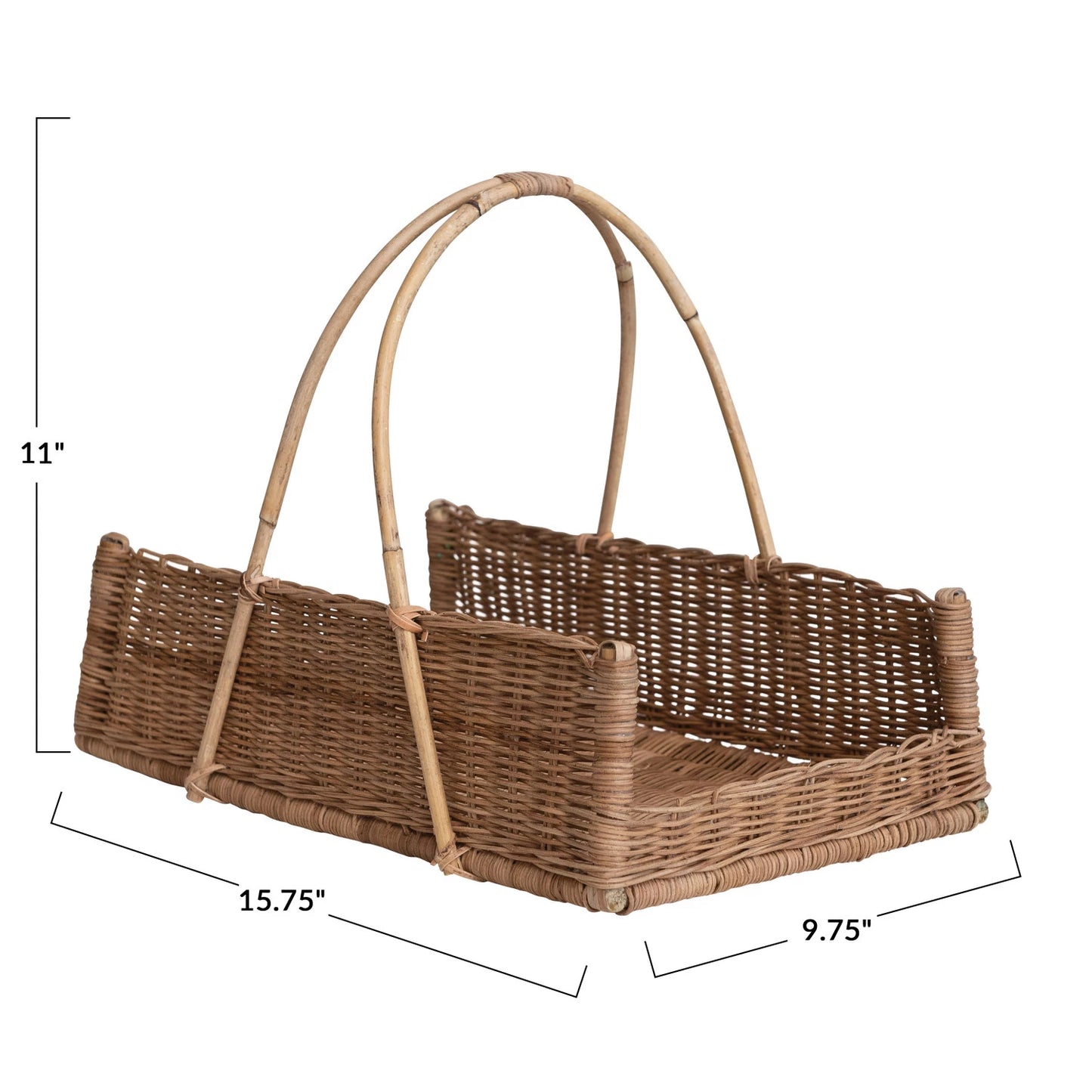 Hand-Woven Rattan Basket w/ Handle, Natural