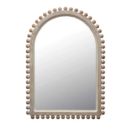 Wood Ball Framed Arched Wall Mirror, Natural