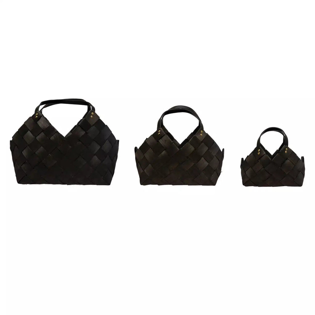Woven Baskets with Handles, Black