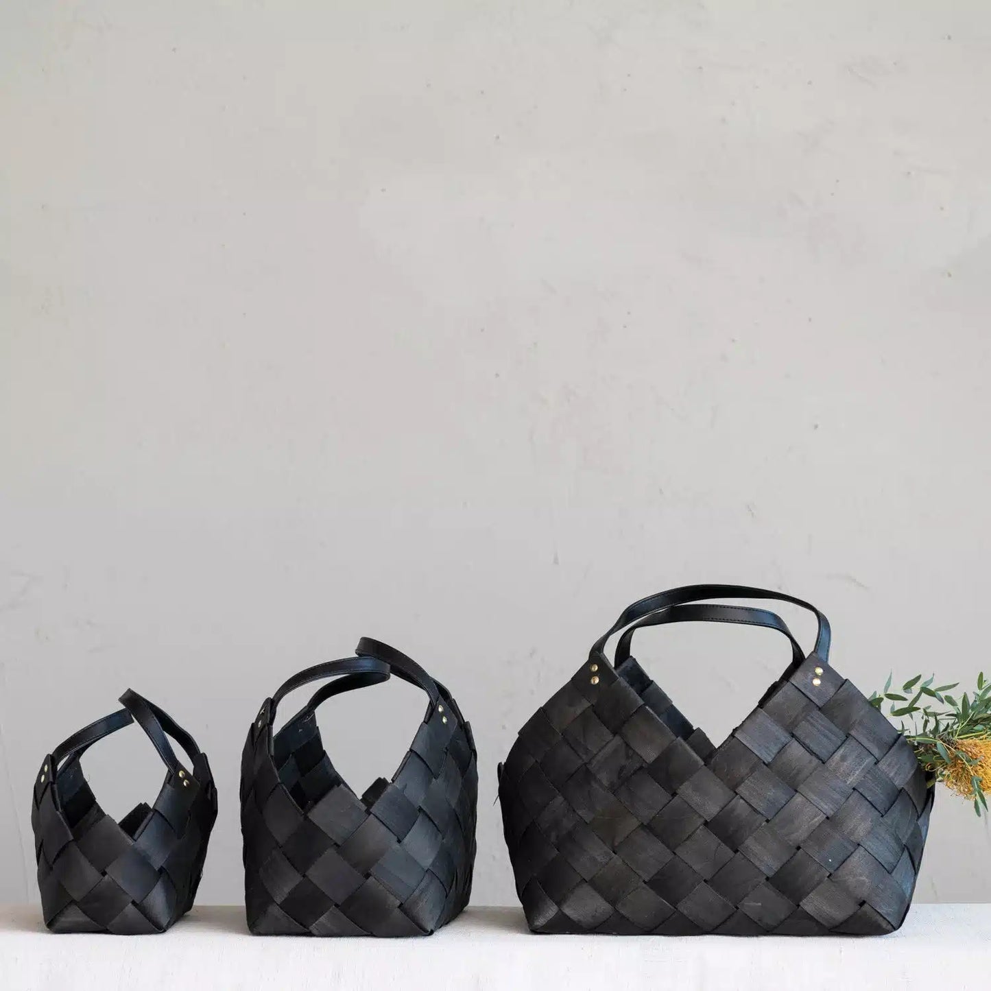 Woven Baskets with Handles, Black