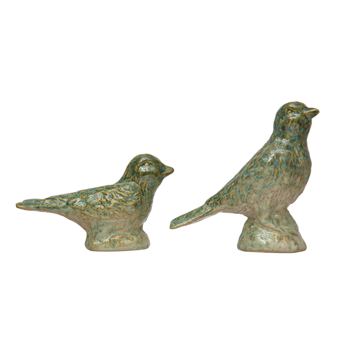 Debossed Stoneware Bird, Reactive Glaze, Green, 2 Styles (Each One Will Vary)