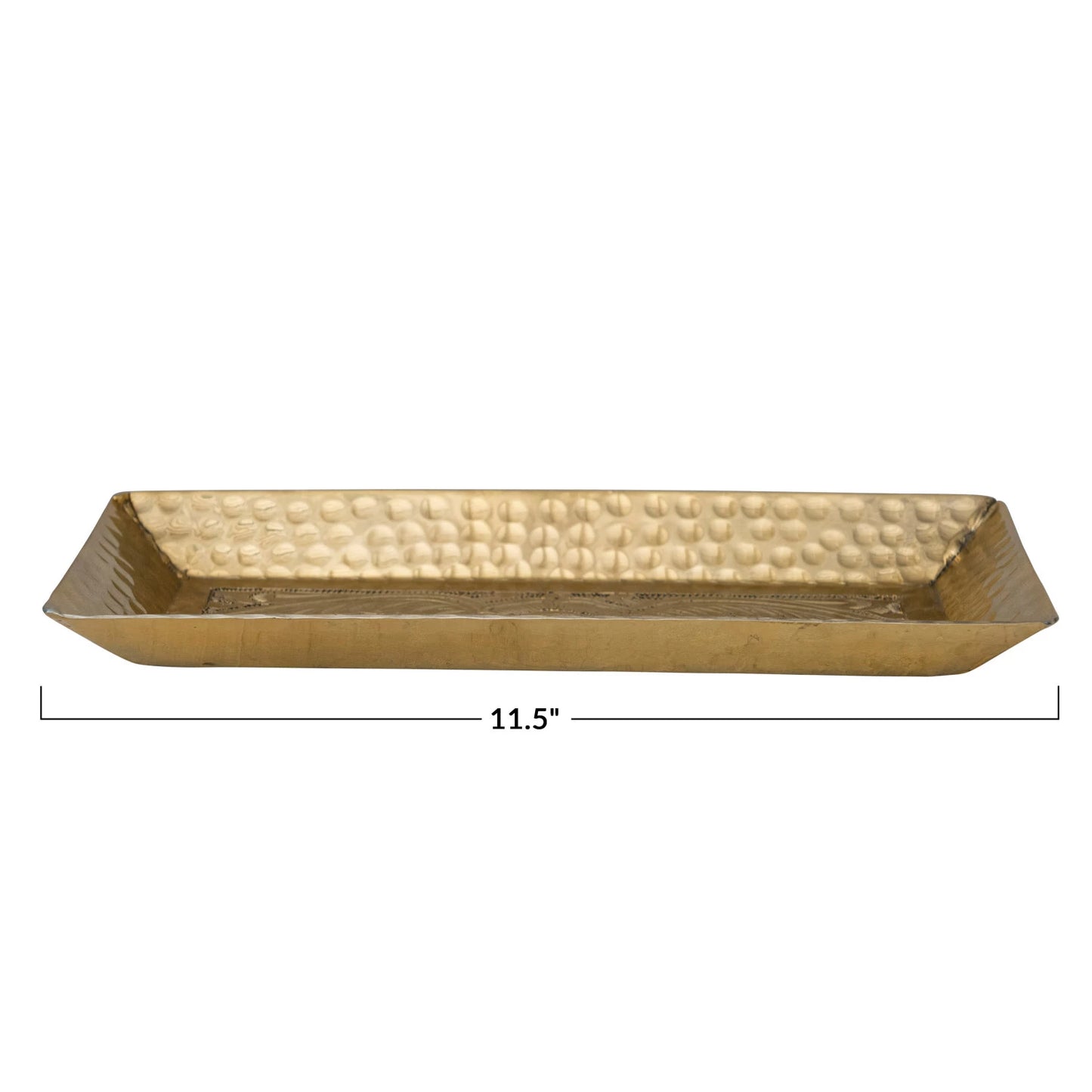 Decorative Hammered Aluminum Tray w/ Stamped Design, Gold Finish