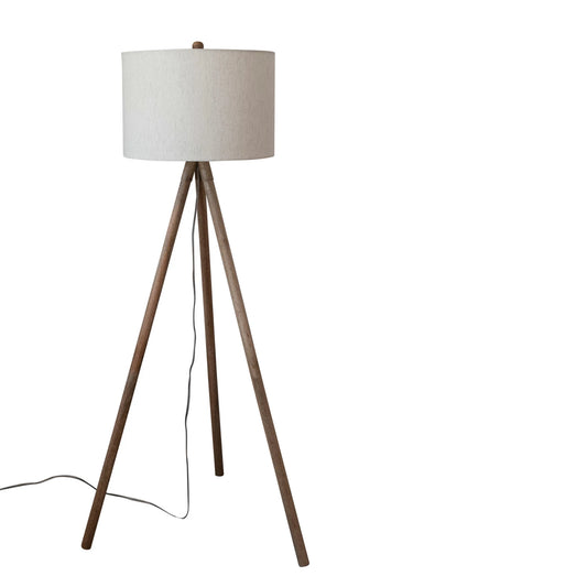 Mango Wood Tripod Floor Lamp w/ Cotton Shade, Natural